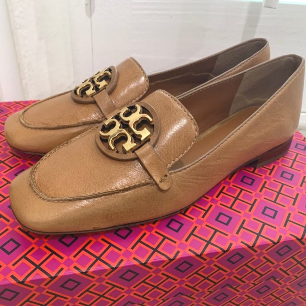 Tory Burch NIB MILLER METAL-LOGO LOAFER LEATHER Tan 11 - Picture 7 of 9